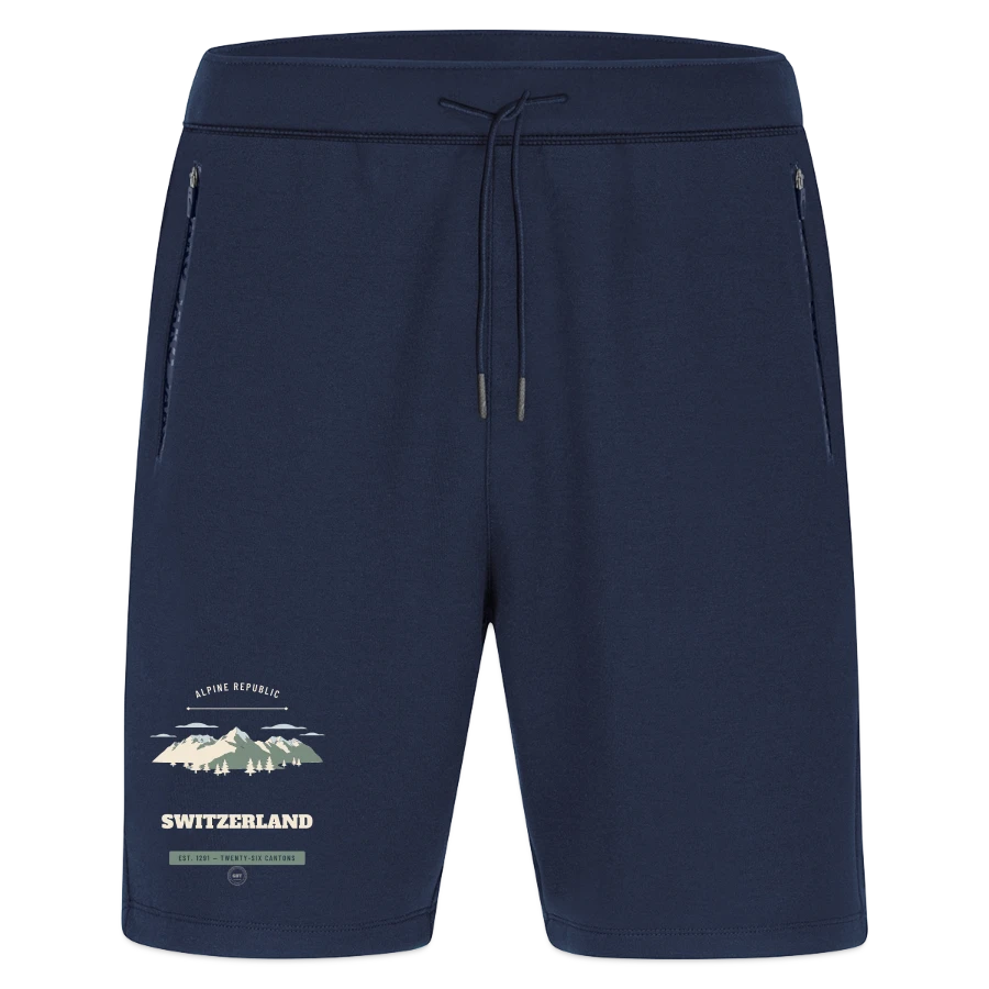 Switzerland badge on a jako pro casual shorts, marine
