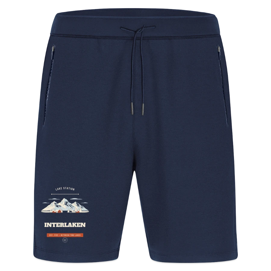 Interlaken badge on a jako pro casual shorts, marine