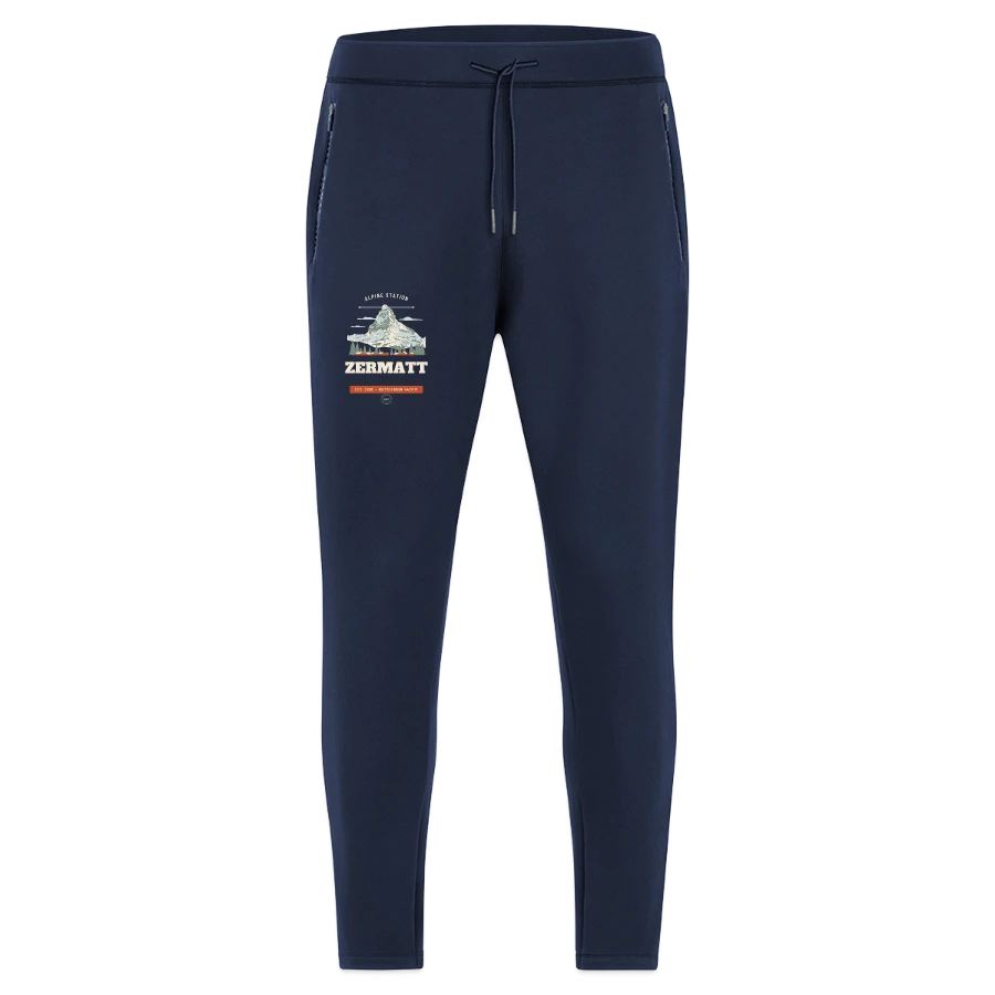 Zermatt badge on a jako pro casual joggers, marine
