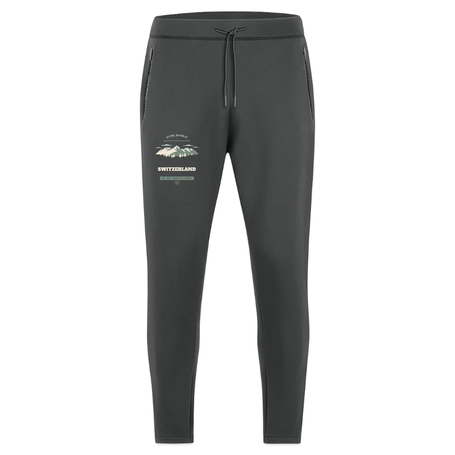 Switzerland badge on a jako pro casual joggers, graphite grey