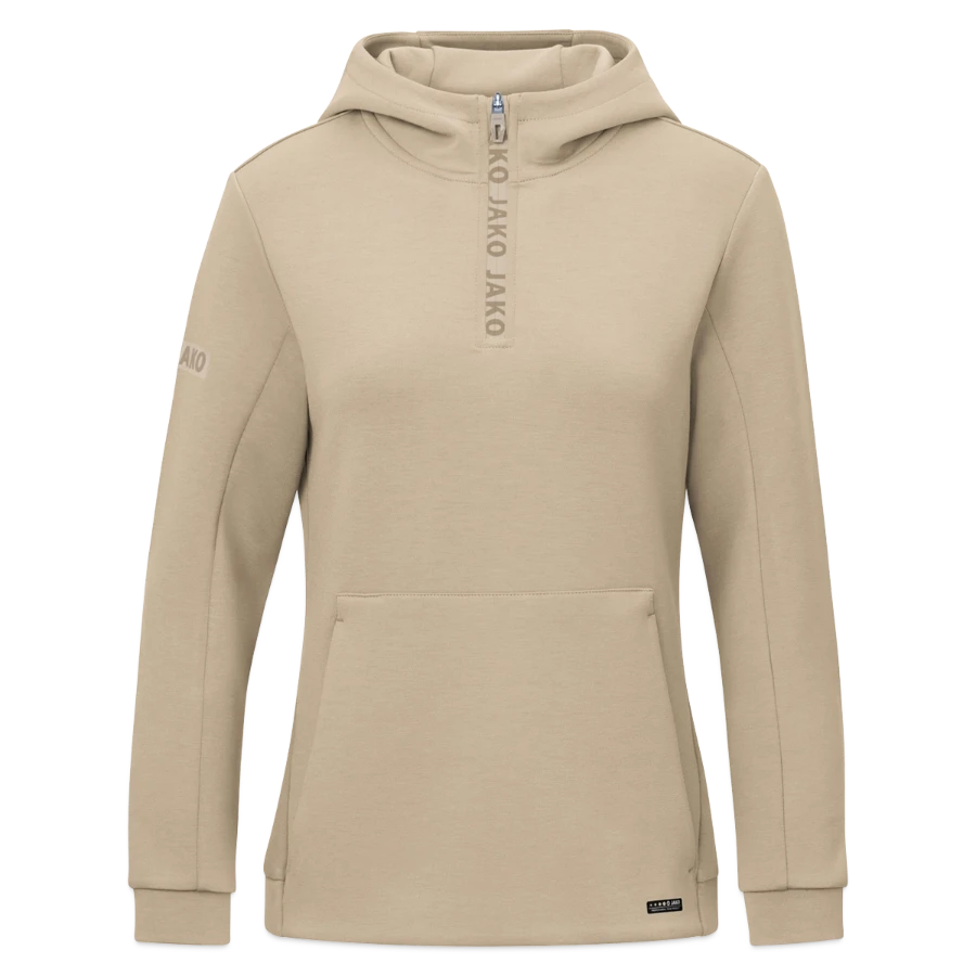 Interlaken badge on a jako pro casual women’s zip hoodie, beige