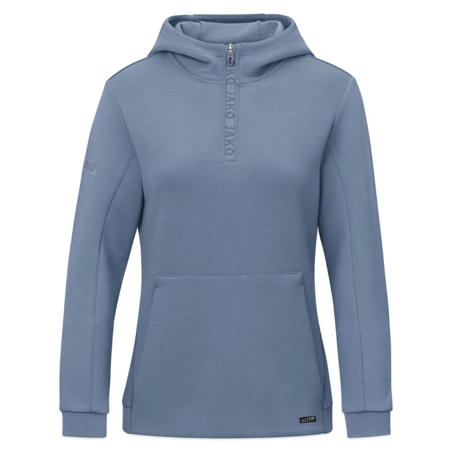 Geneva badge on a jako pro casual women’s zip hoodie, steel blue