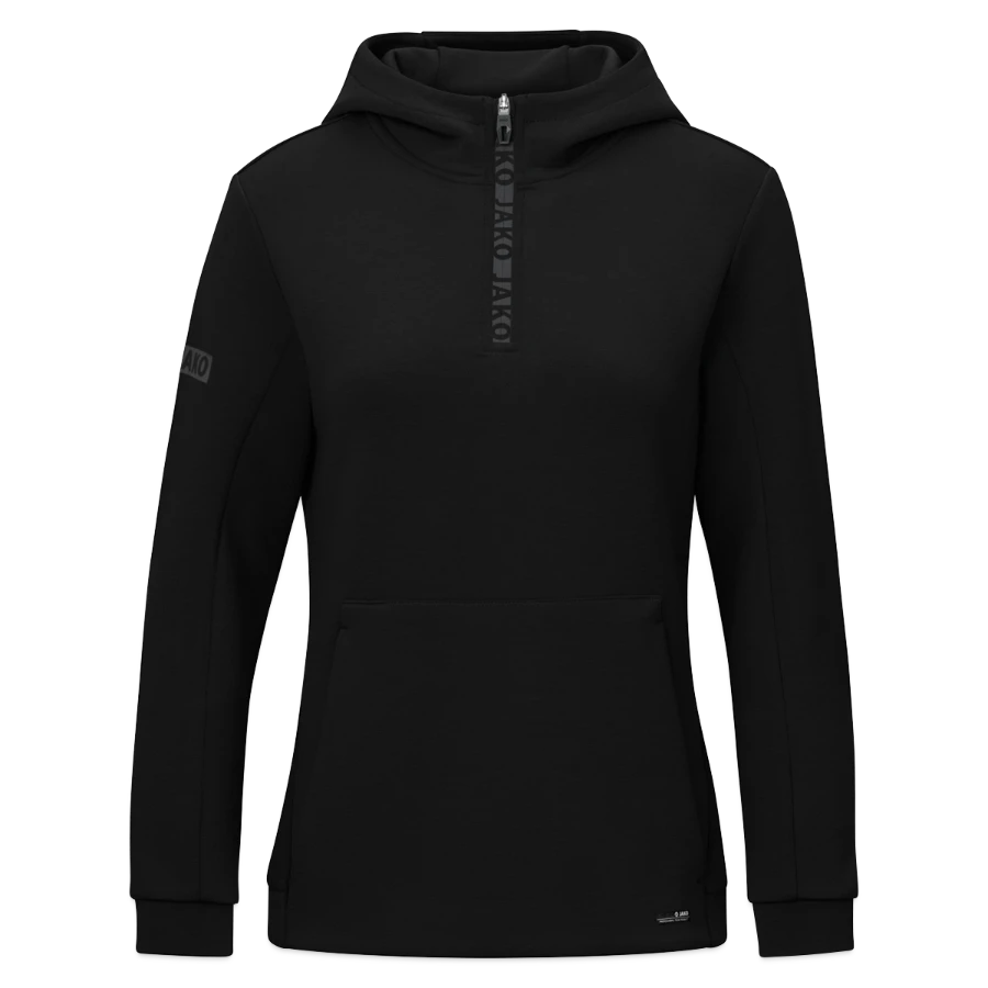 Interlaken badge on a jako pro casual women’s zip hoodie, black