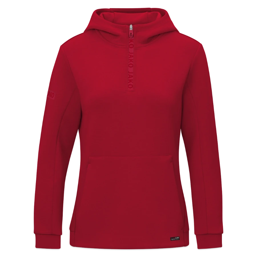 Zermatt badge on a jako pro casual women’s zip hoodie, dark red