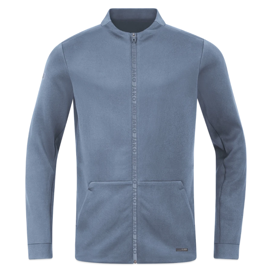 Interlaken badge on a jako pro casual jacket, steel blue