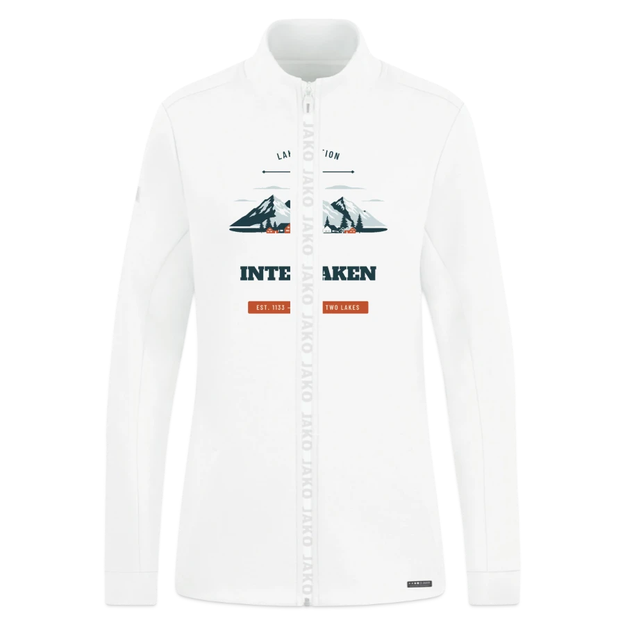Interlaken badge on a jako pro casual women’s jacket, white