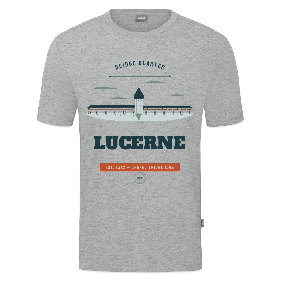 Lucerne badge on a jako organic kids’ t-shirt , heather grey