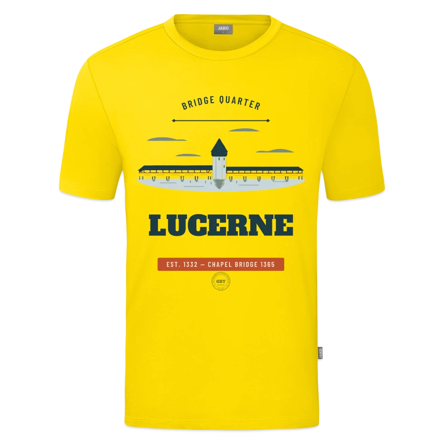 Lucerne badge on a jako organic kids’ t-shirt , yellow