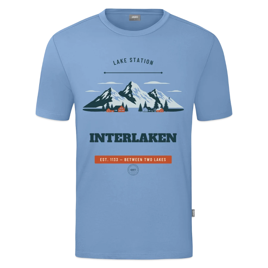 Interlaken badge on a jako organic kids’ t-shirt , sky