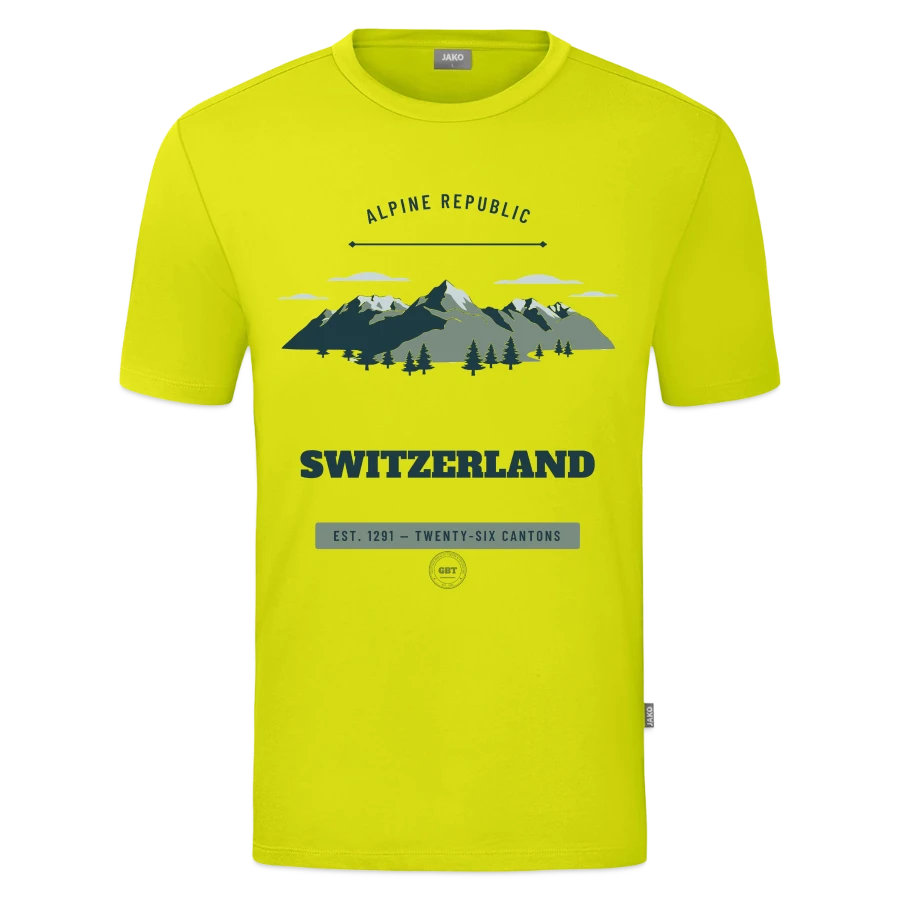 Switzerland badge on a jako organic kids’ t-shirt , lime