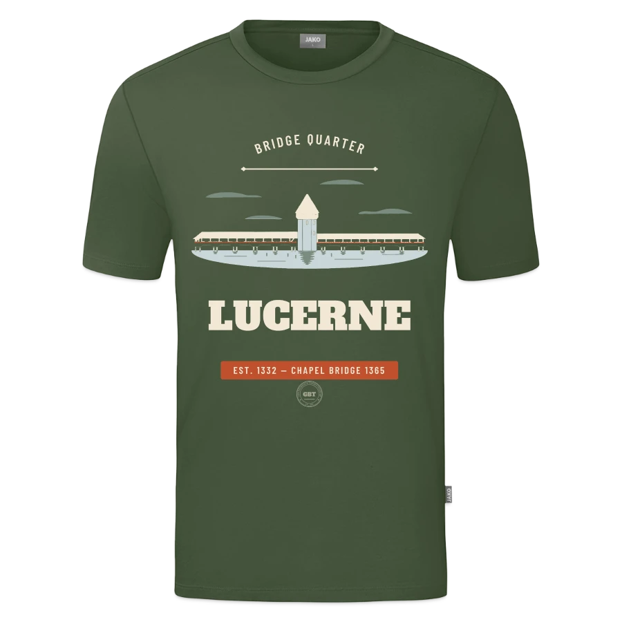 Lucerne badge on a jako organic kids’ t-shirt , fir green