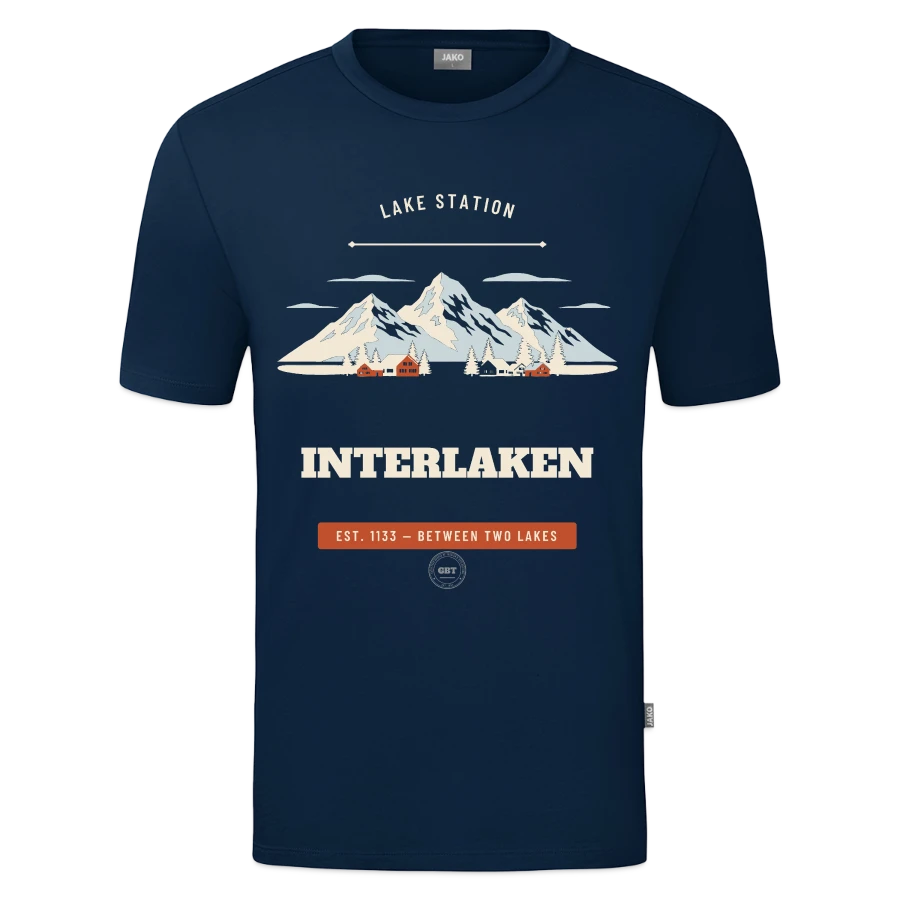 Interlaken badge on a jako organic kids’ t-shirt , marine