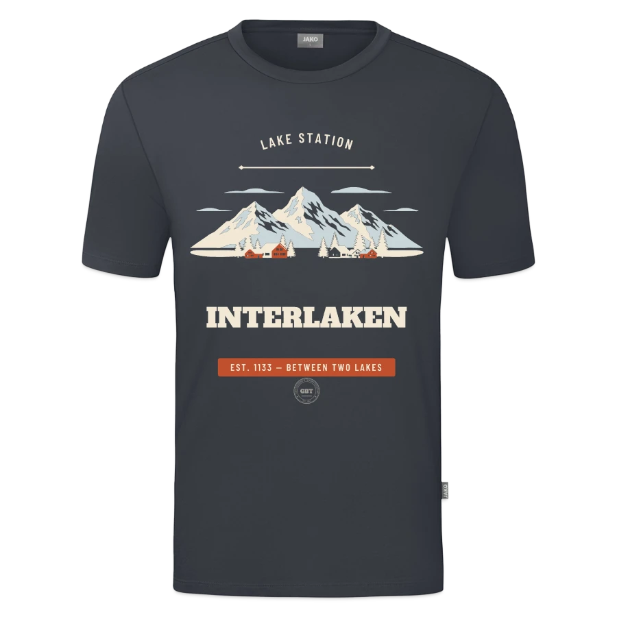 Interlaken badge on a jako organic kids’ t-shirt , anthracite