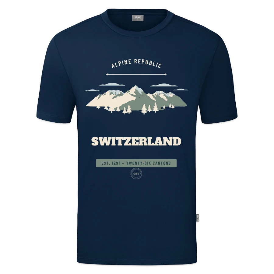 Switzerland badge on a jako organic kids’ t-shirt , marine