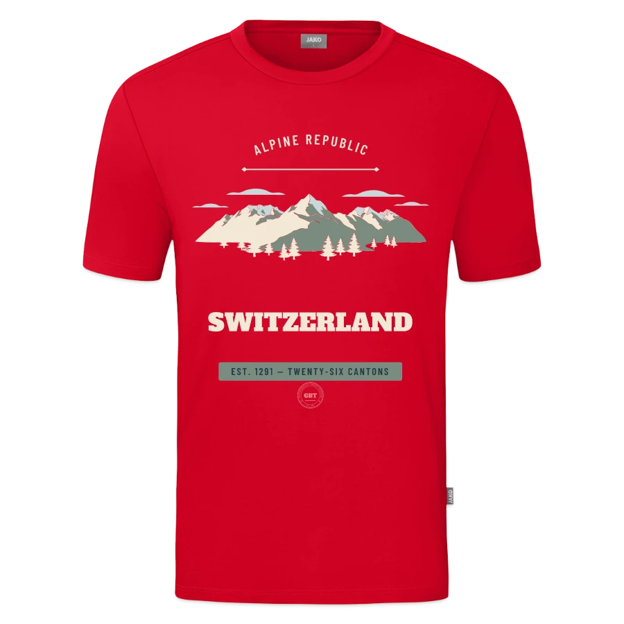 Switzerland badge on a jako organic kids’ t-shirt , red