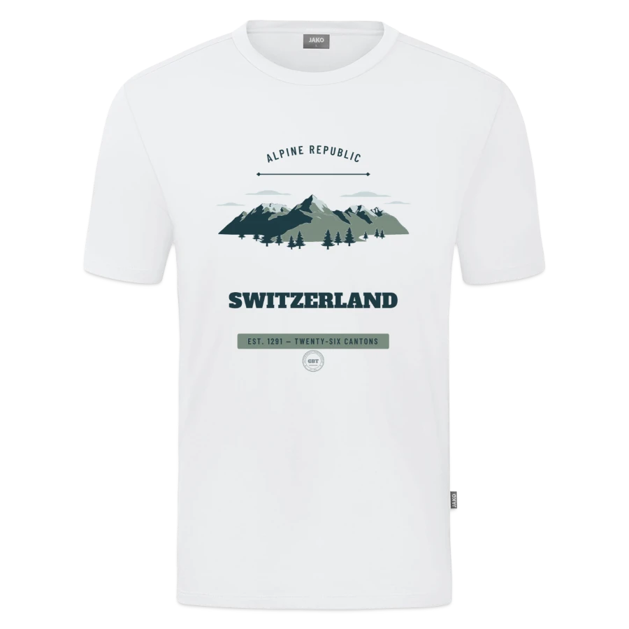 Switzerland badge on a jako organic teen t-shirt , white