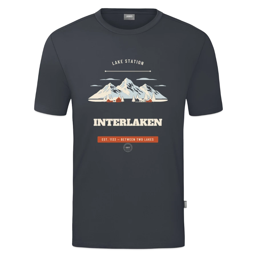Interlaken badge on a jako organic teen t-shirt , anthracite