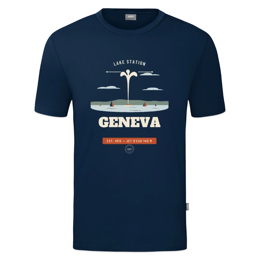 Geneva badge on a jako organic teen t-shirt , marine