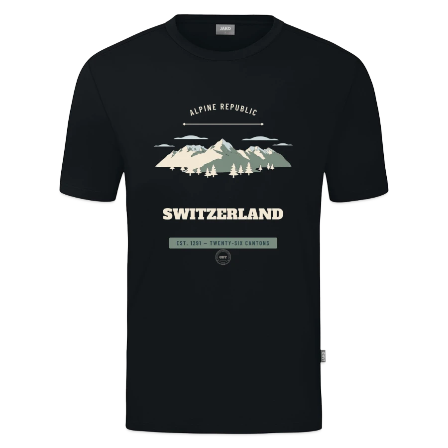Switzerland badge on a jako organic teen t-shirt , black