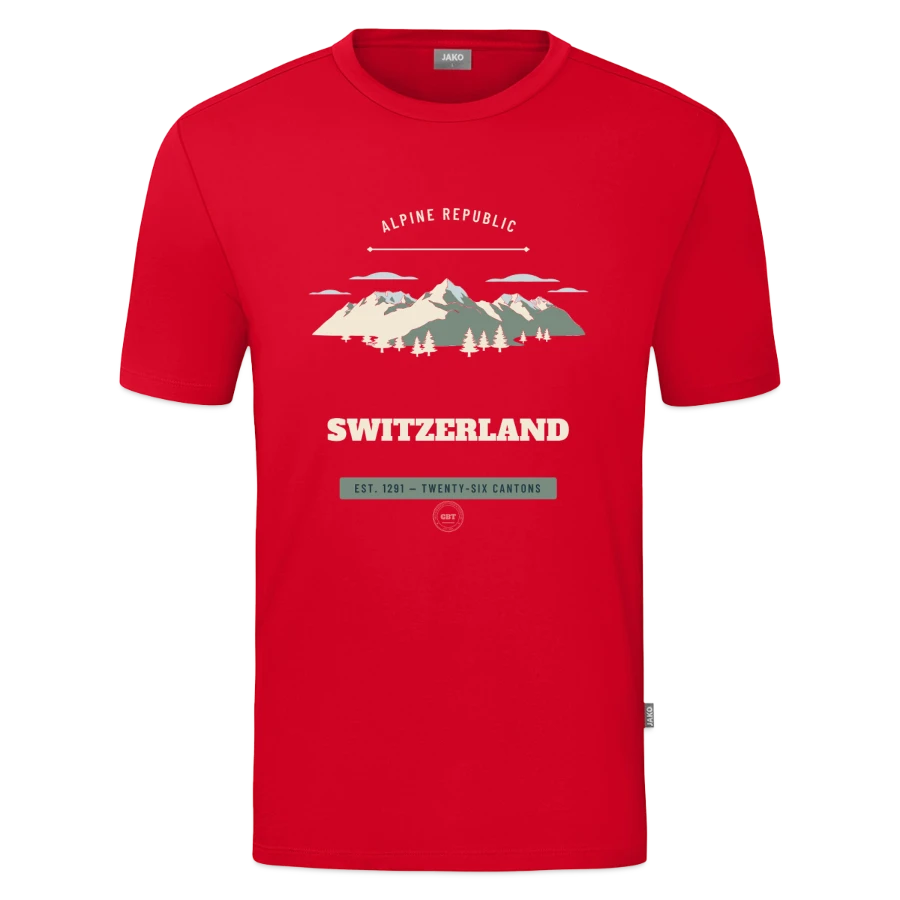 Switzerland badge on a jako organic teen t-shirt , red