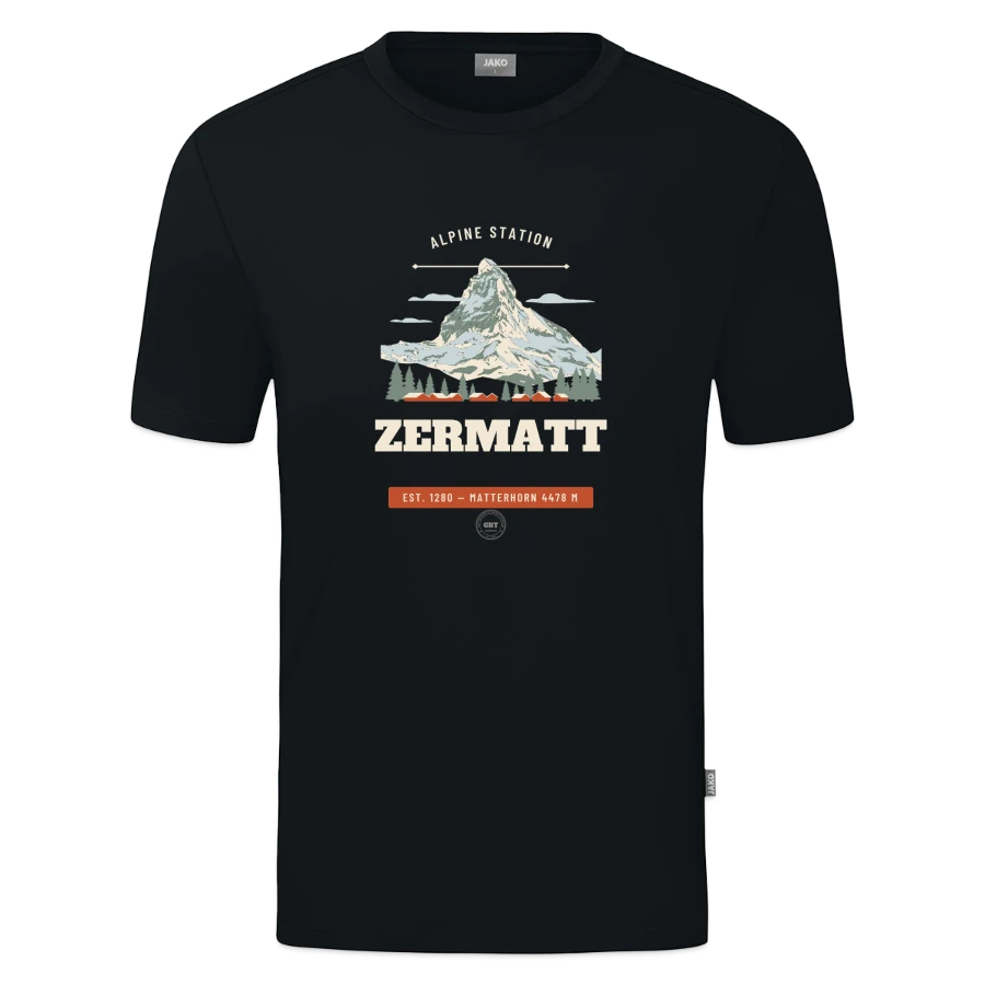 Zermatt badge on a jako organic men’s t-shirt , black
