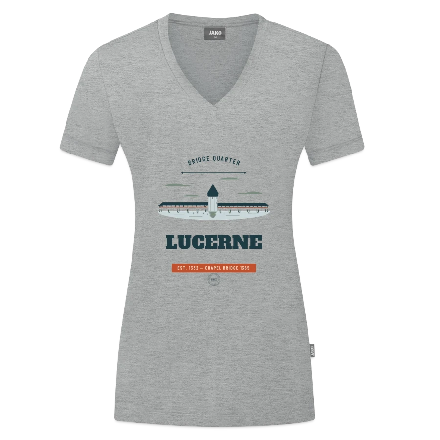 Lucerne badge on a jako organic women’s t-shirt , heather grey