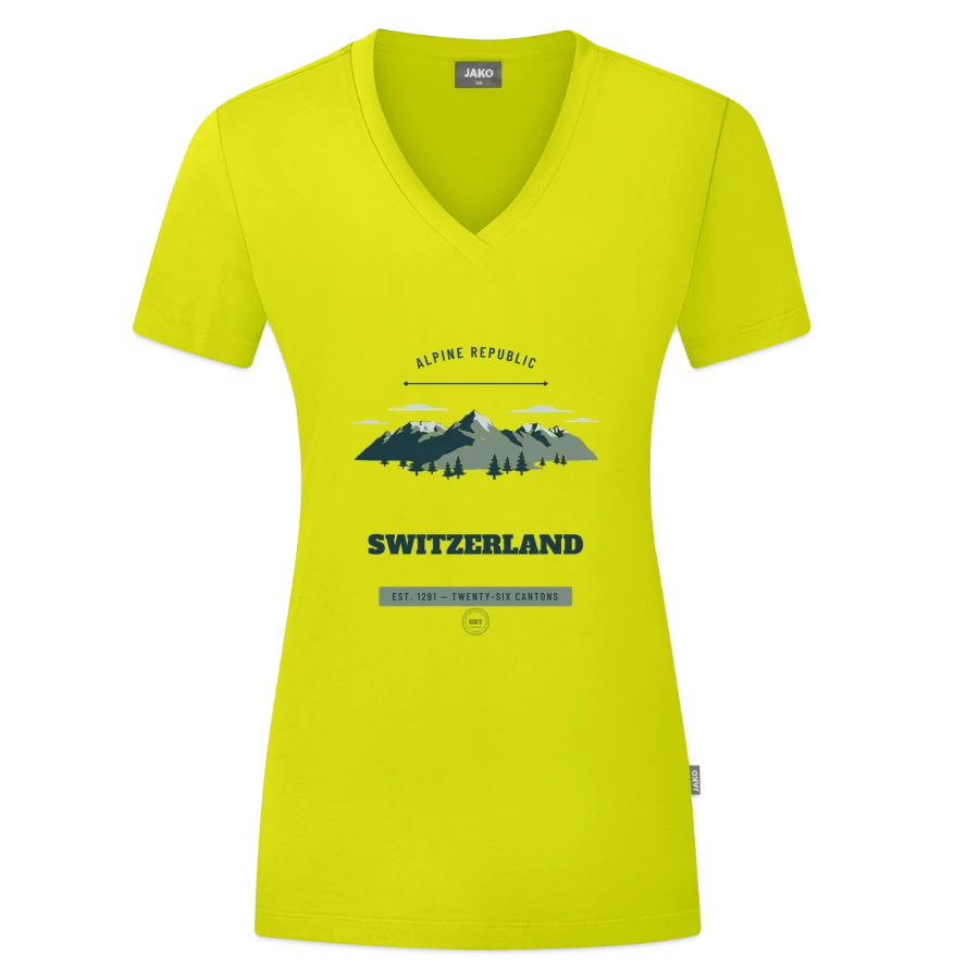 Switzerland badge on a jako organic women’s t-shirt , lime