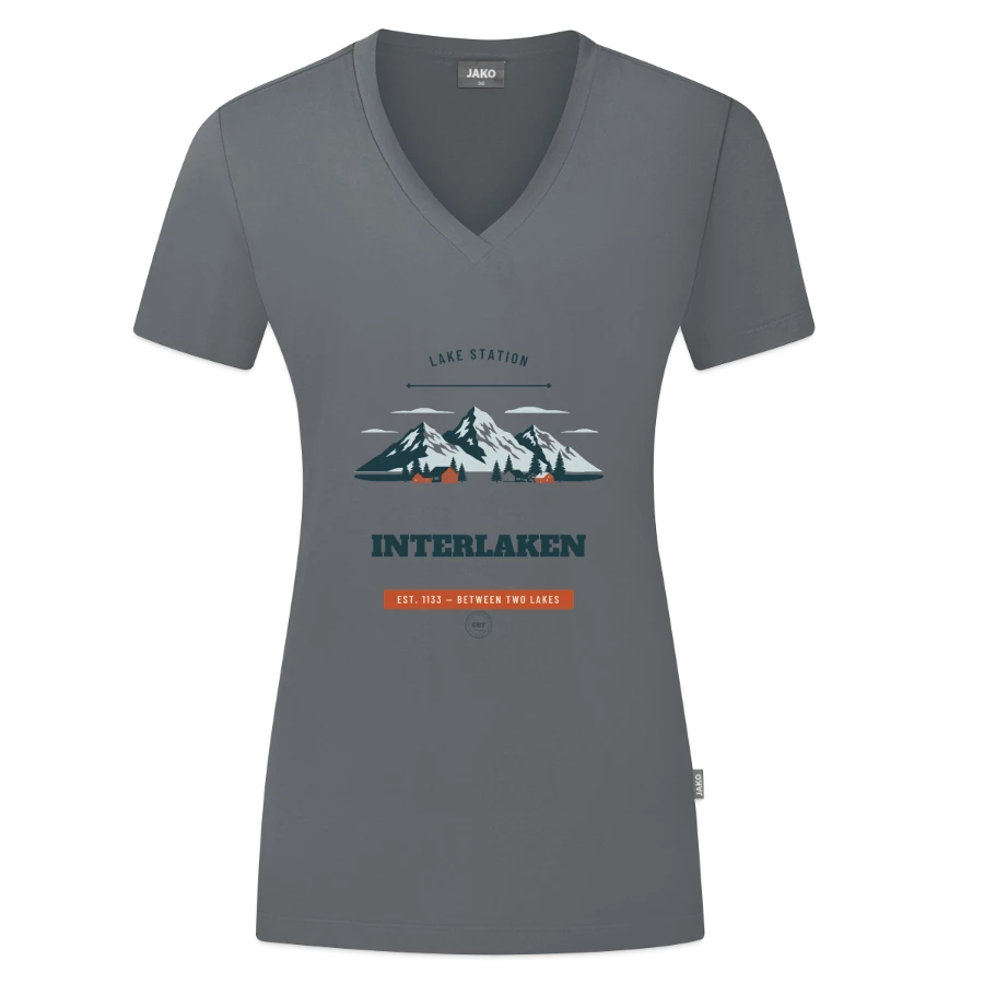 Interlaken badge on a jako organic women’s t-shirt , grey