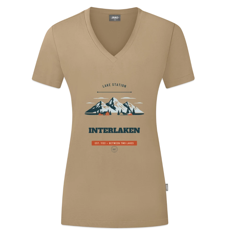 Interlaken badge on a jako organic women’s t-shirt , beige