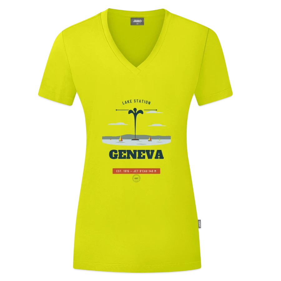 Geneva badge on a jako organic women’s t-shirt , lime