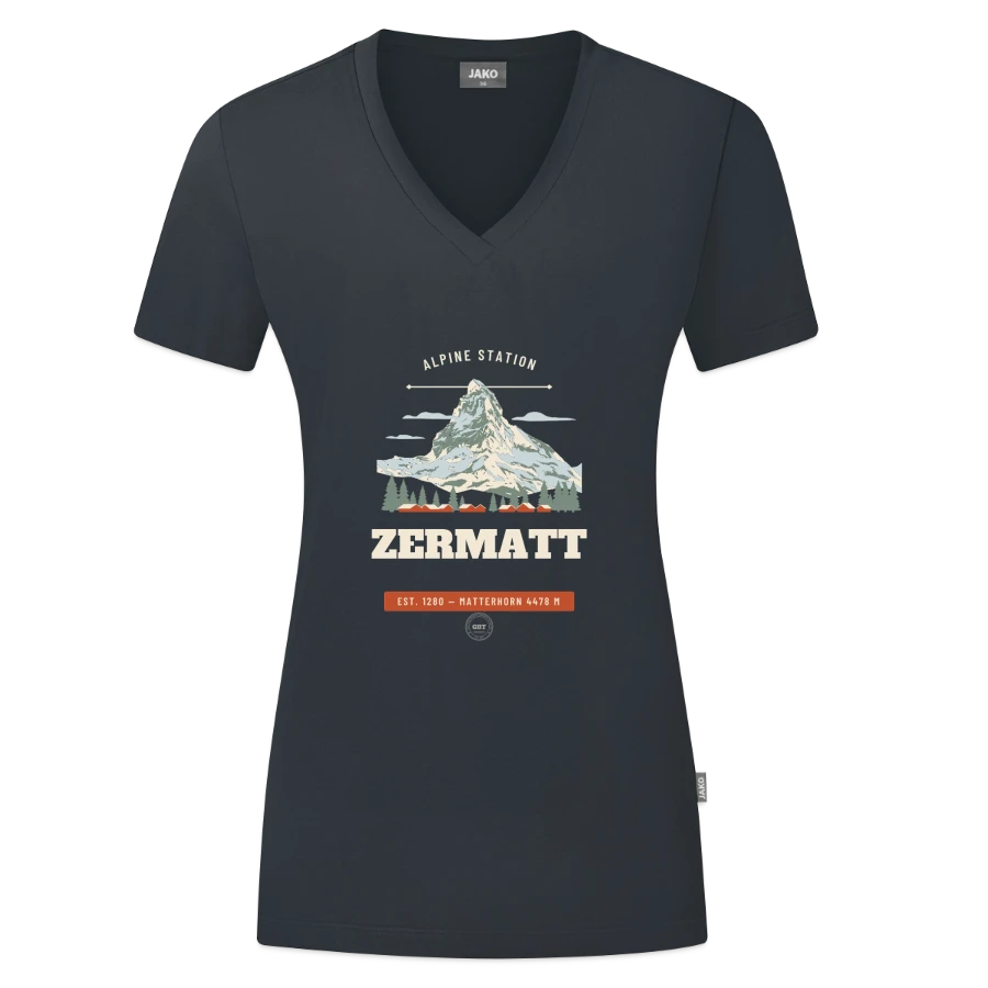 Zermatt badge on a jako organic women’s t-shirt , anthracite