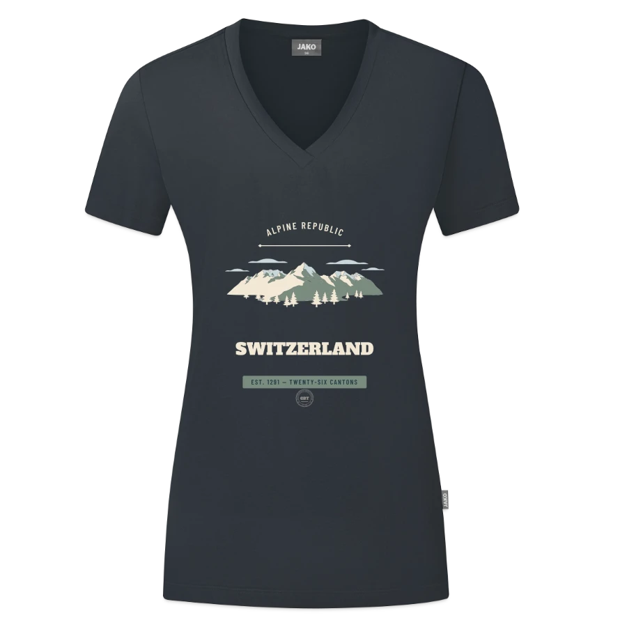 Switzerland badge on a jako organic women’s t-shirt , anthracite