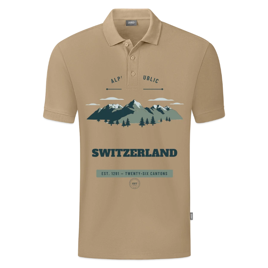 Switzerland badge on a jako organic kids’ polo shirt , beige
