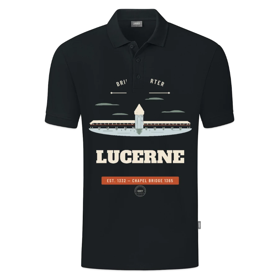 Lucerne-märke på en jako organic kids’ polo shirt , black