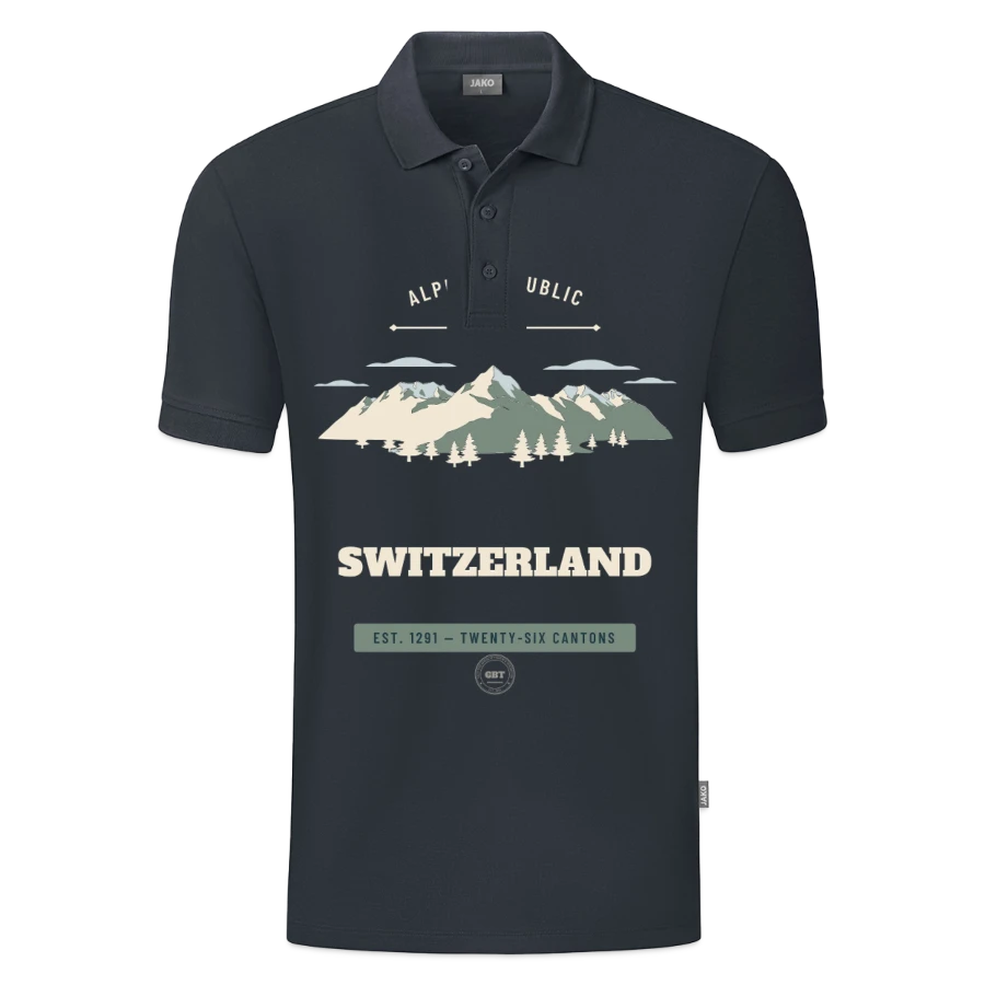 Switzerland badge on a jako organic kids’ polo shirt , anthracite