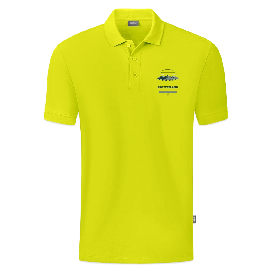 Switzerland badge on a jako organic men’s polo , lime