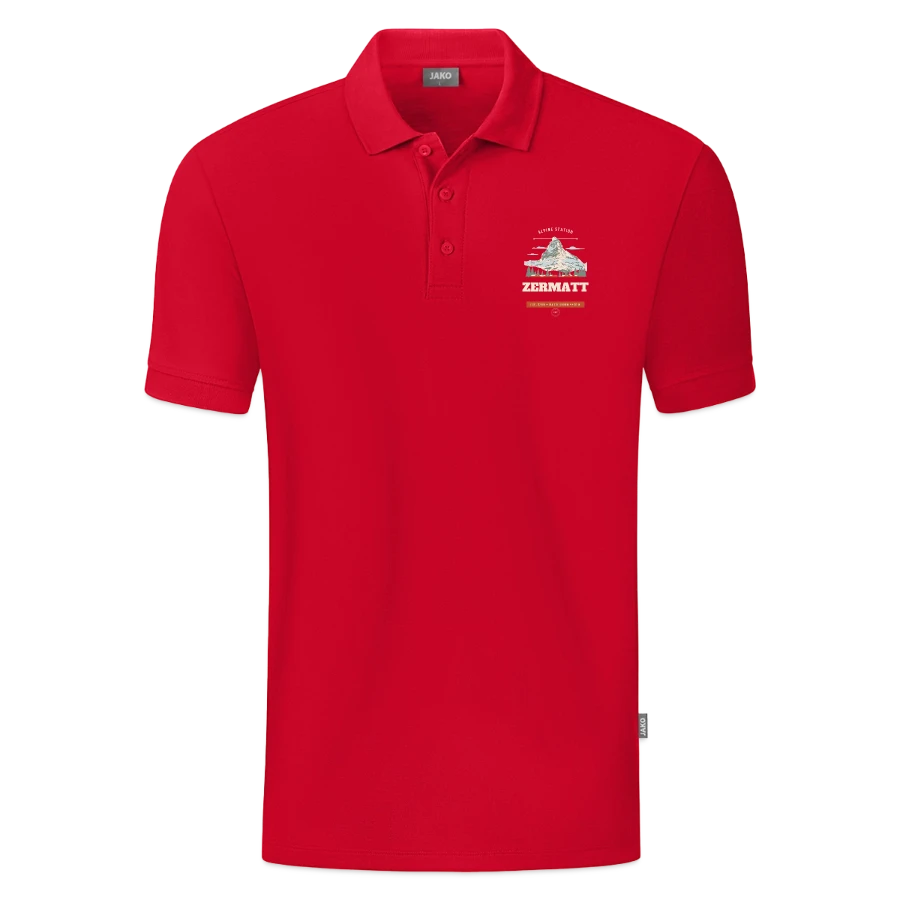 Zermatt badge on a jako organic men’s polo , red