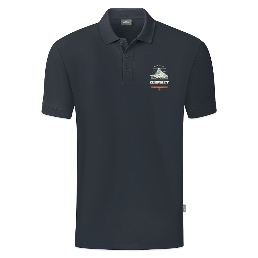Zermatt badge on a jako organic men’s polo , anthracite