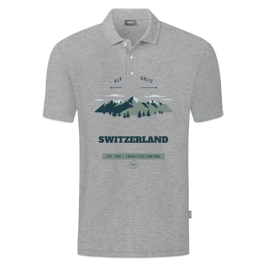Switzerland badge on a jako organic teen polo , heather grey