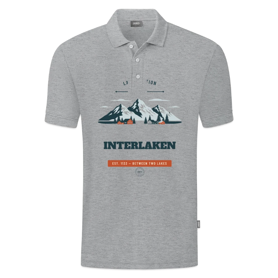Interlaken badge on a jako organic teen polo , heather grey