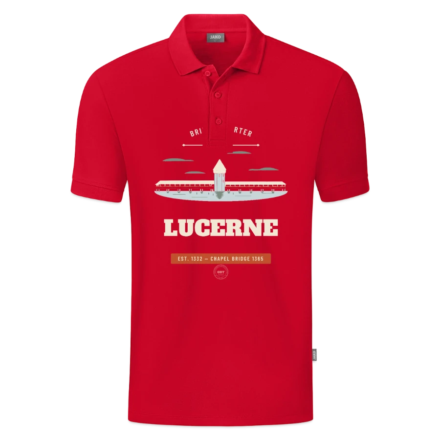 Lucerne badge on a jako organic teen polo , red