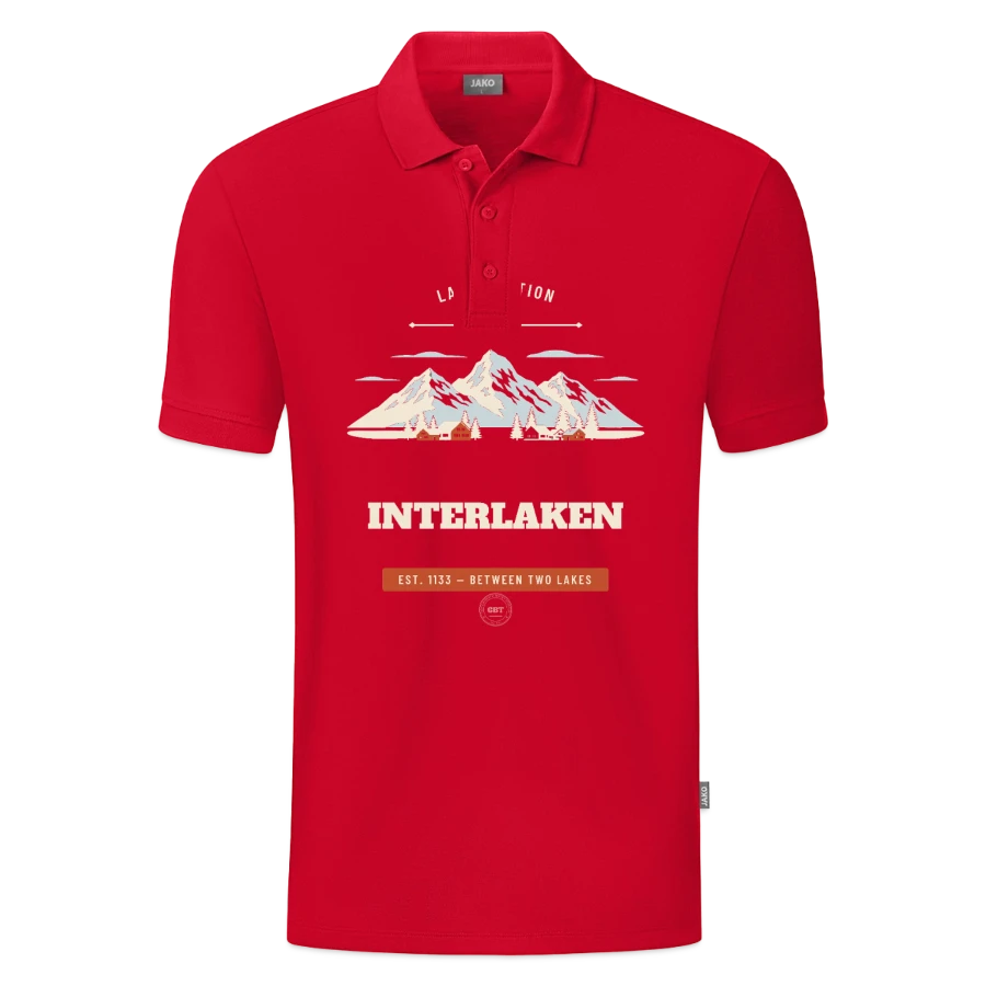 Interlaken badge on a jako organic teen polo , red