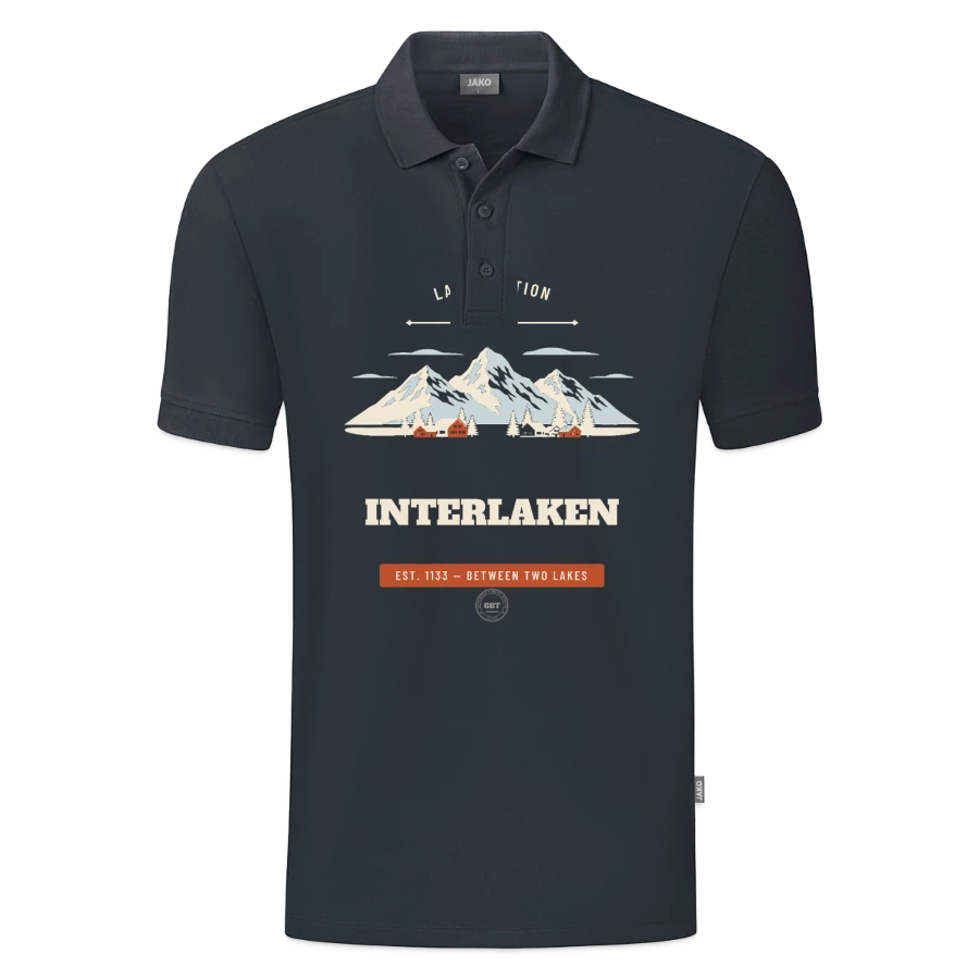 Interlaken badge on a jako organic teen polo , anthracite