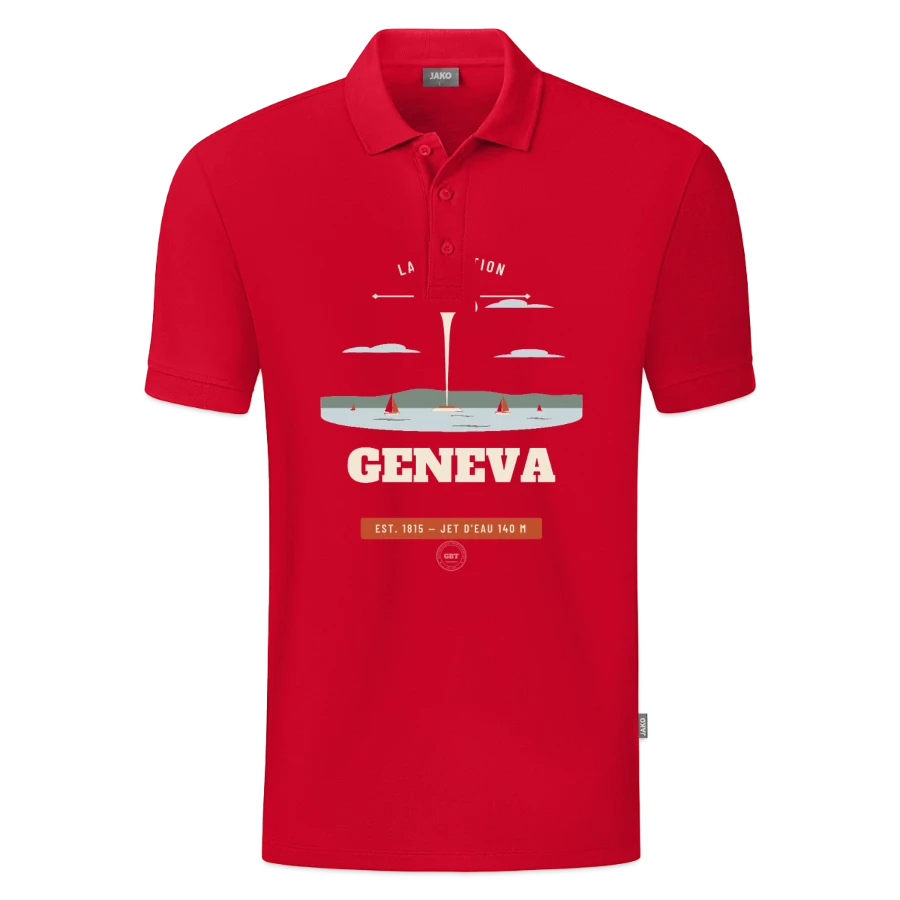 Geneva badge on a jako organic teen polo , red