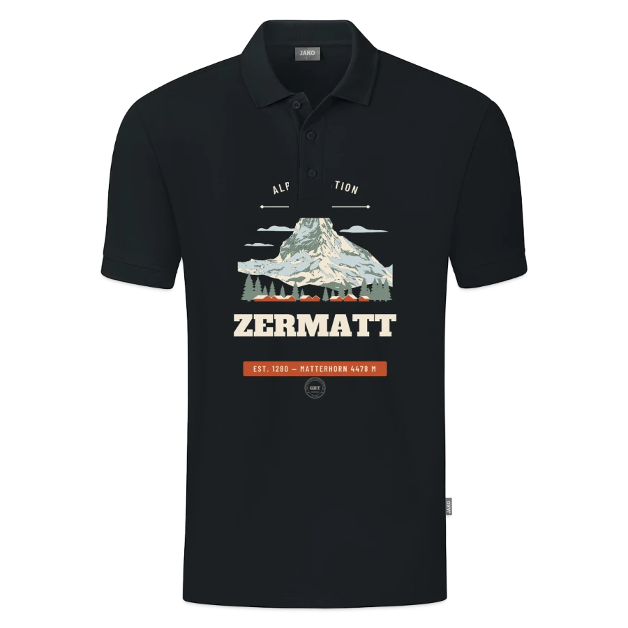 Zermatt badge on a jako organic teen polo , black