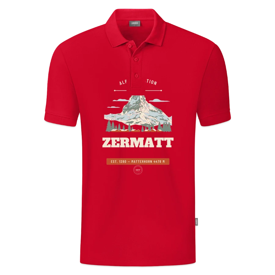 Zermatt badge on a jako organic teen polo , red