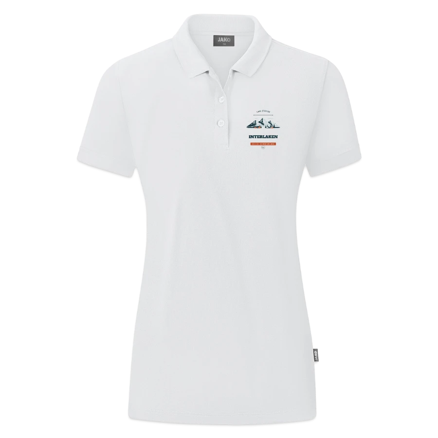 Interlaken badge on a jako organic women’s polo , white