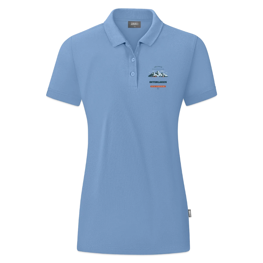 Interlaken badge on a jako organic women’s polo , sky