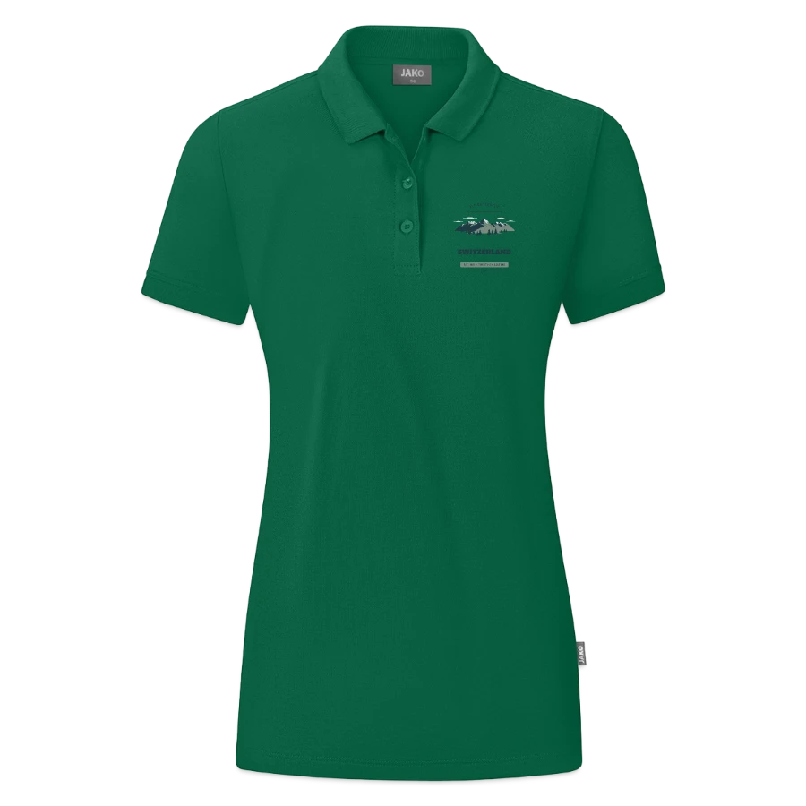 Switzerland badge on a jako organic women’s polo , kelly green