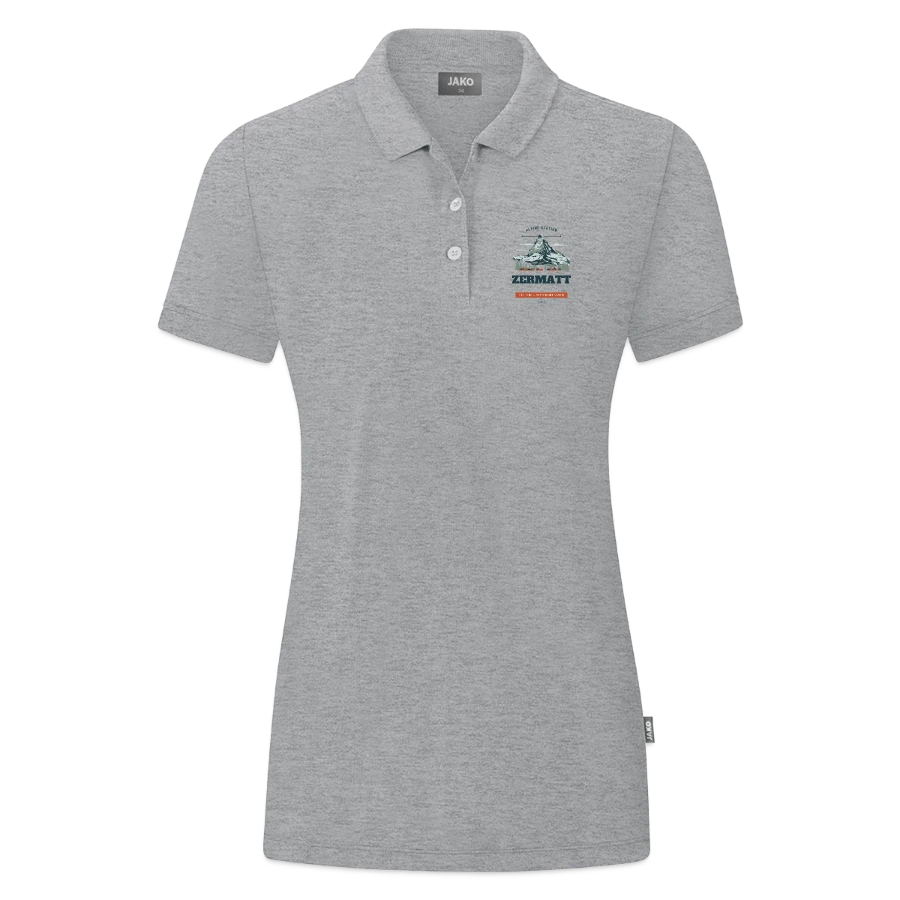 Zermatt badge on a jako organic women’s polo , heather grey